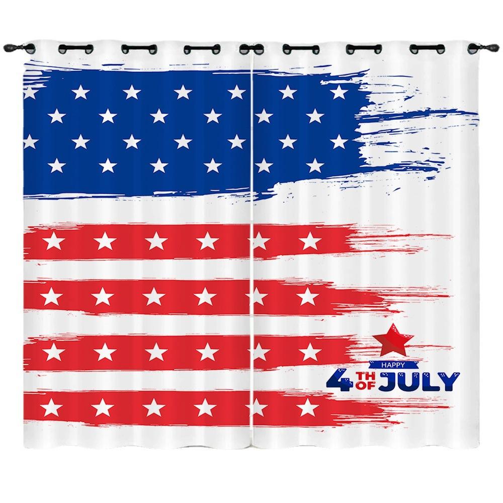 Curtains Independence Day Holiday 3D Digital Printing Blackout Curtain Punching