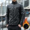 Autumn and Winter Stand-up Collar Men's Leather Jacket, Locomotive Velvet Thermal PU Leather Jacket, Leather Jacket Men