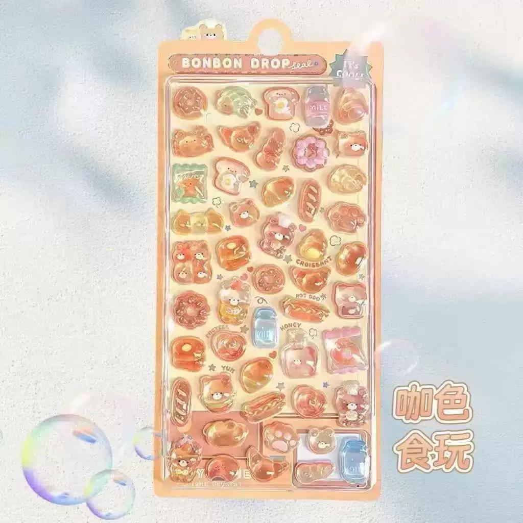 1-6Pcs Kawaii 3D Jelly Resin Stickers Cute Cartoon Sparkle Transparent Decals For Scrapbooking Phone Case Laptop Diy Decor.