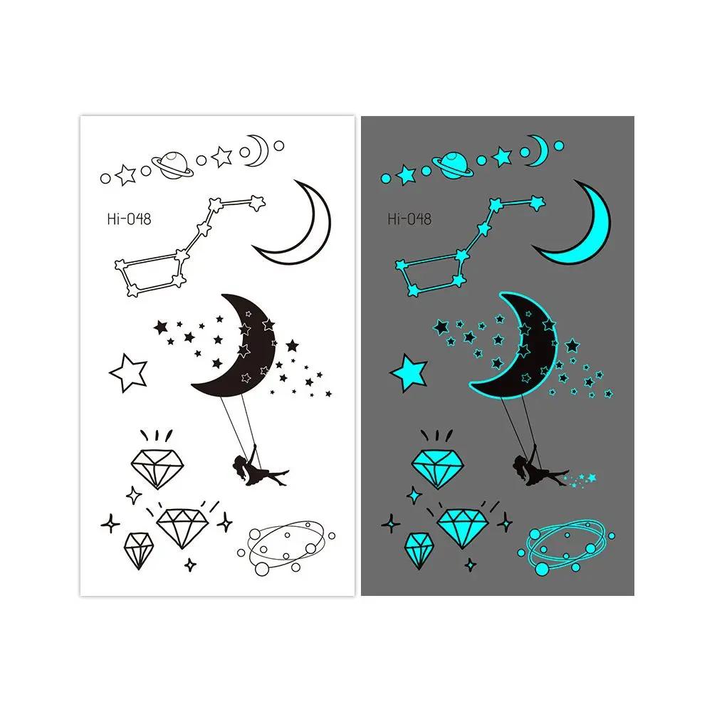 1Sheet Fashion Waterproof Blue Luminous Tattoo Sticker Star Feather Tattoo Sticker Body Art Removable Temporary Tattoos