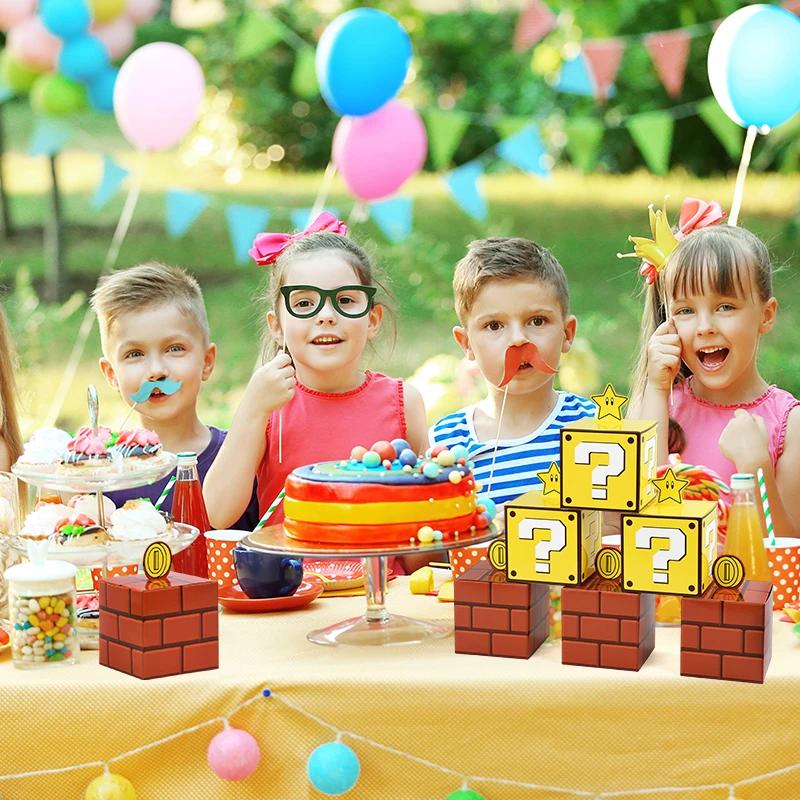 6 Stück Fragezeichen-Blöcke Geschenkbox Kinder Videospiel-Thema Geburtstagsparty Mitgebsel Süßigkeiten-Leckerli-Box Dekoration Zubehör Goody Bags 10 cm