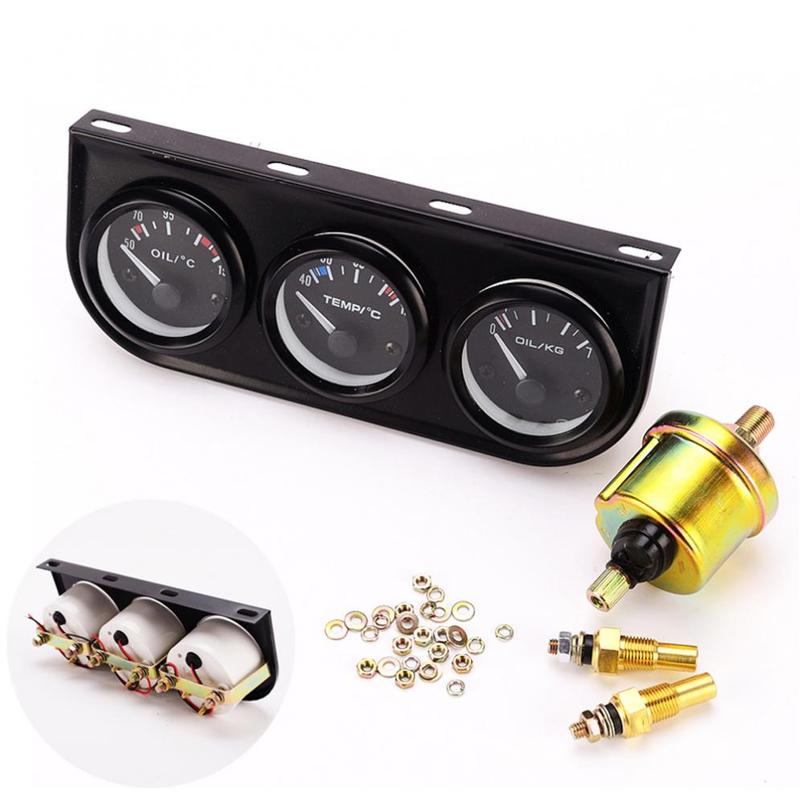 12V Universal 52mm Triple Kit Oil Temp Water Temp Temperature Oil Pressure Sensor Car Meter
