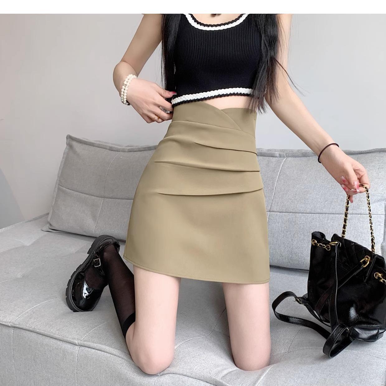 

Зрелый стиль Мини-юбка с разрезом и высокой посадкой, облегающего бедра кроя 2XL хаки