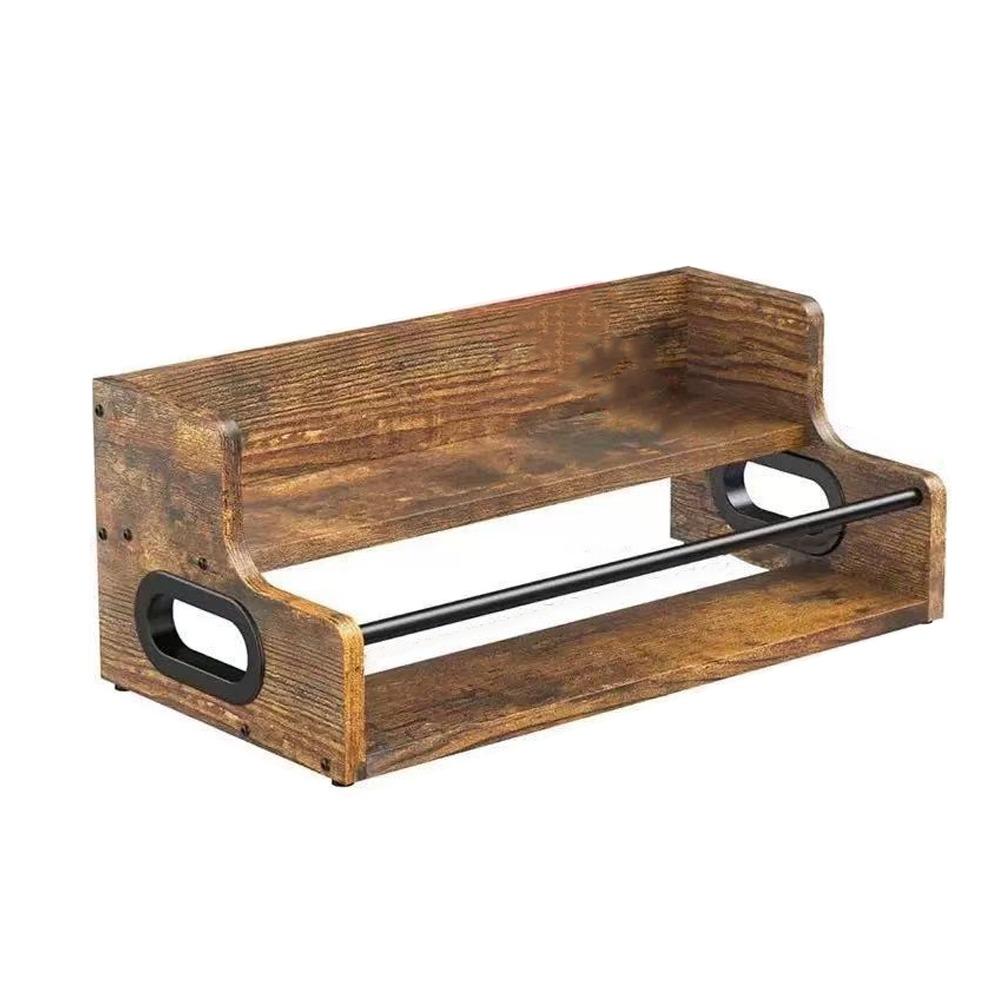 Wooden Wine Bottle Rack Rustic Kitchen Seasoning Stand Minimalist Seasoning Storage Rack  Kitchen 2 Layers