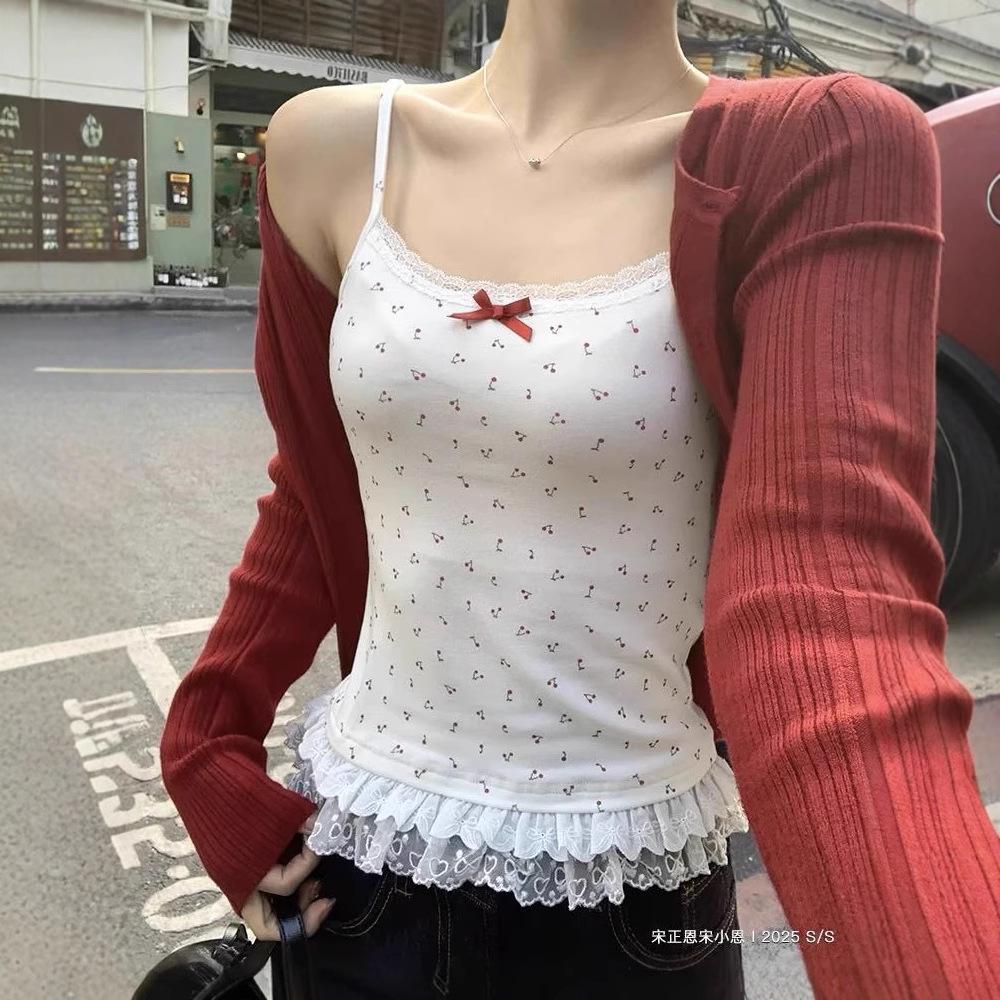 #Summer pure desire bow lace suspender vest women's inner and outer wear sexy all-in-one with chest pad