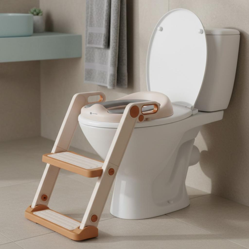 Toilet Seat Cover Seat For WC Toilet For Child Platform Ladder Soft Seat Footrest White Gold Sun Baby