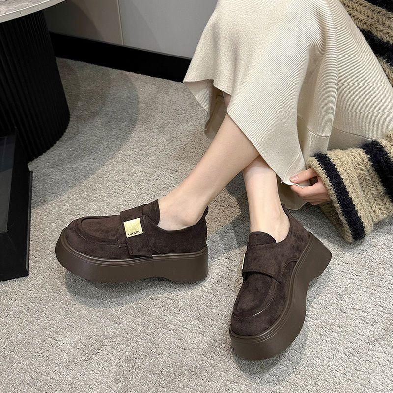 Retro Versatile Round Head Buckle with Heightening Single Shoes Platform British Style Small Leather Shoes Loafers Women's 2025 Winter New Models