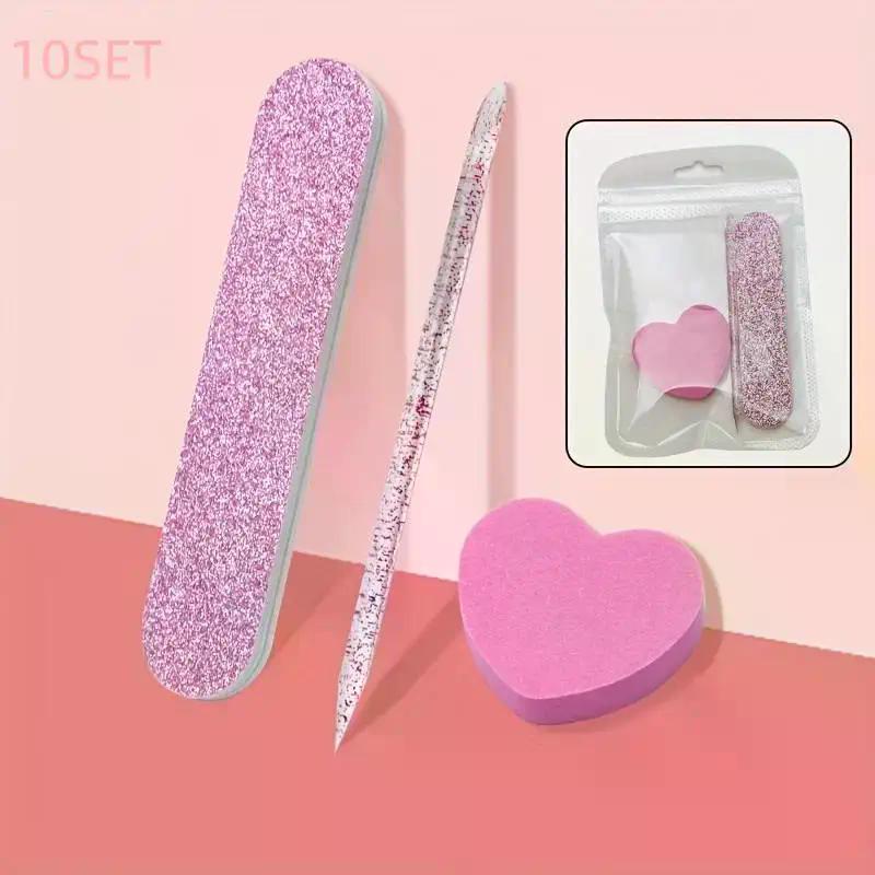 Set di 10 Set per Manicure Con Penna Dotter in Cristallo Blocco a Forma di Cuore e Lima in Legno Per Lucidatura e Modellatura delle Unghie Accessori per la Cura