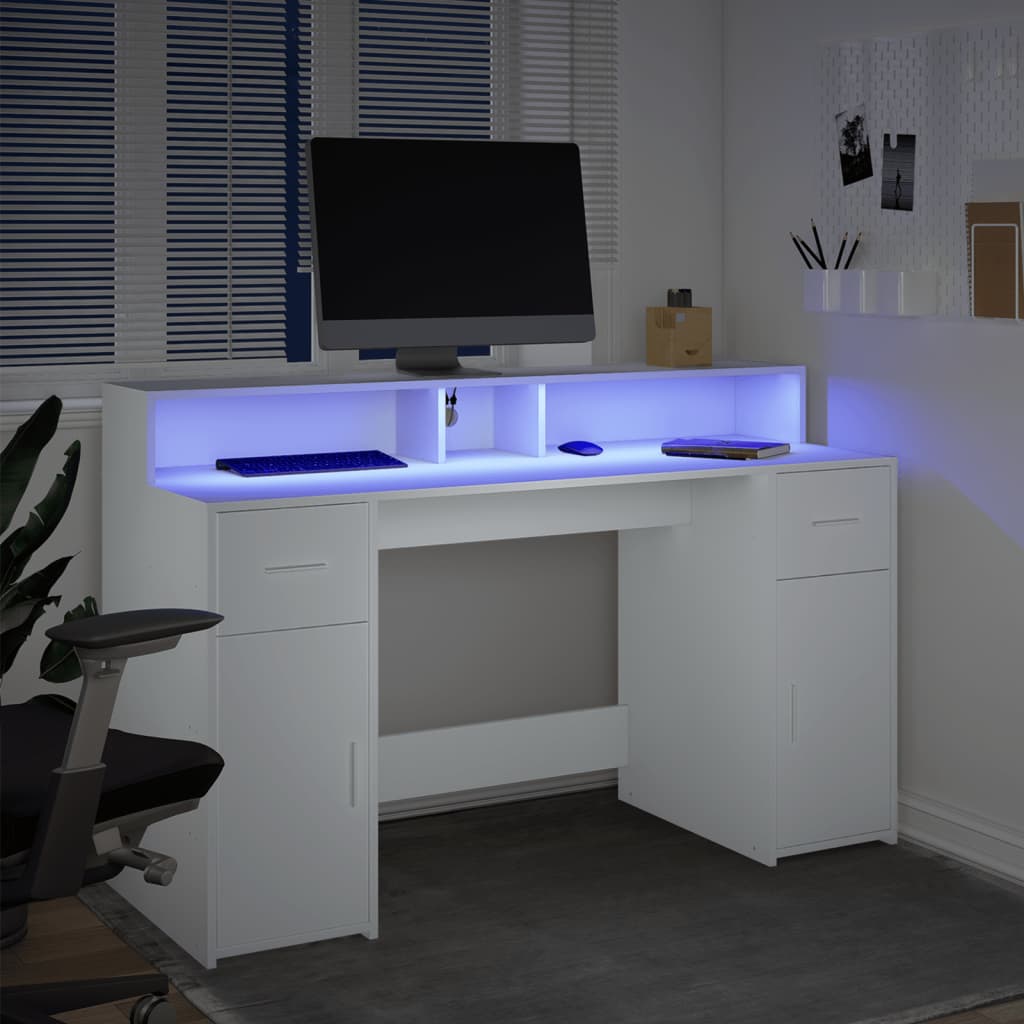 Mesa de Escritório LED Branca 140 x 55 x 91 cm Aglomerado