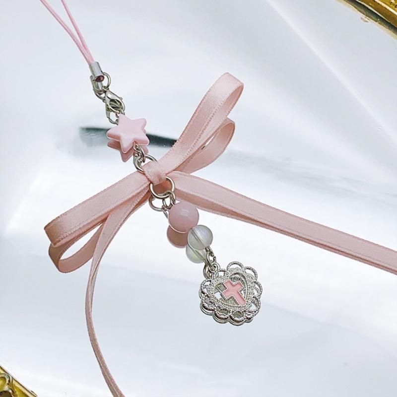 Korálkový telefonní šňůrka s mašlí a přívěskem na zápěstí, odnímatelný baletní střevíček, řetízek na klíče, přenosné příslušenství pro ženy