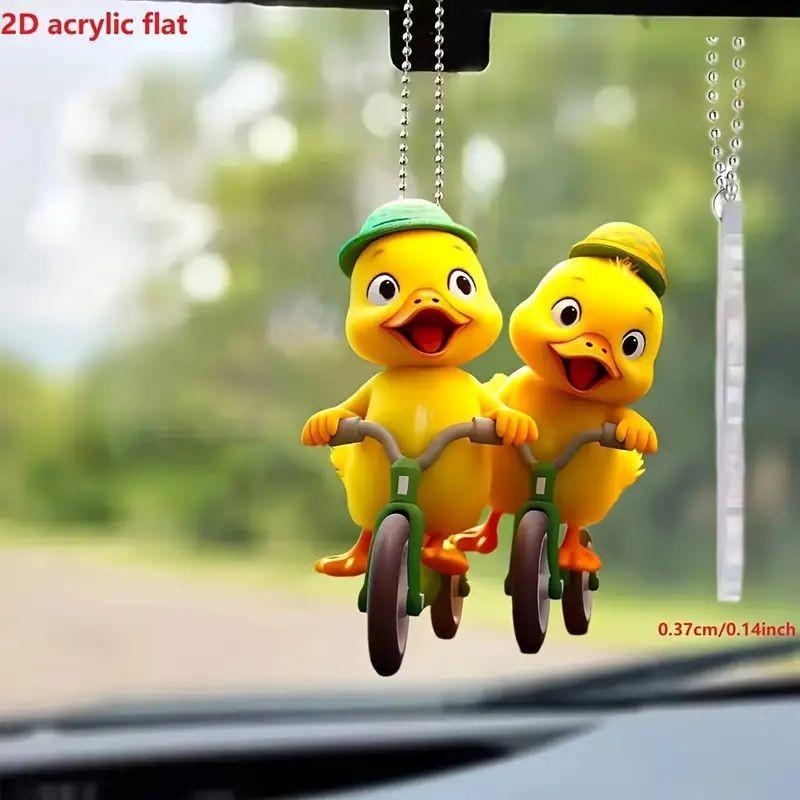 Yellow Duck Whimsical Acrylic Car Hanging Pendant For Cheerful Decoration Interior