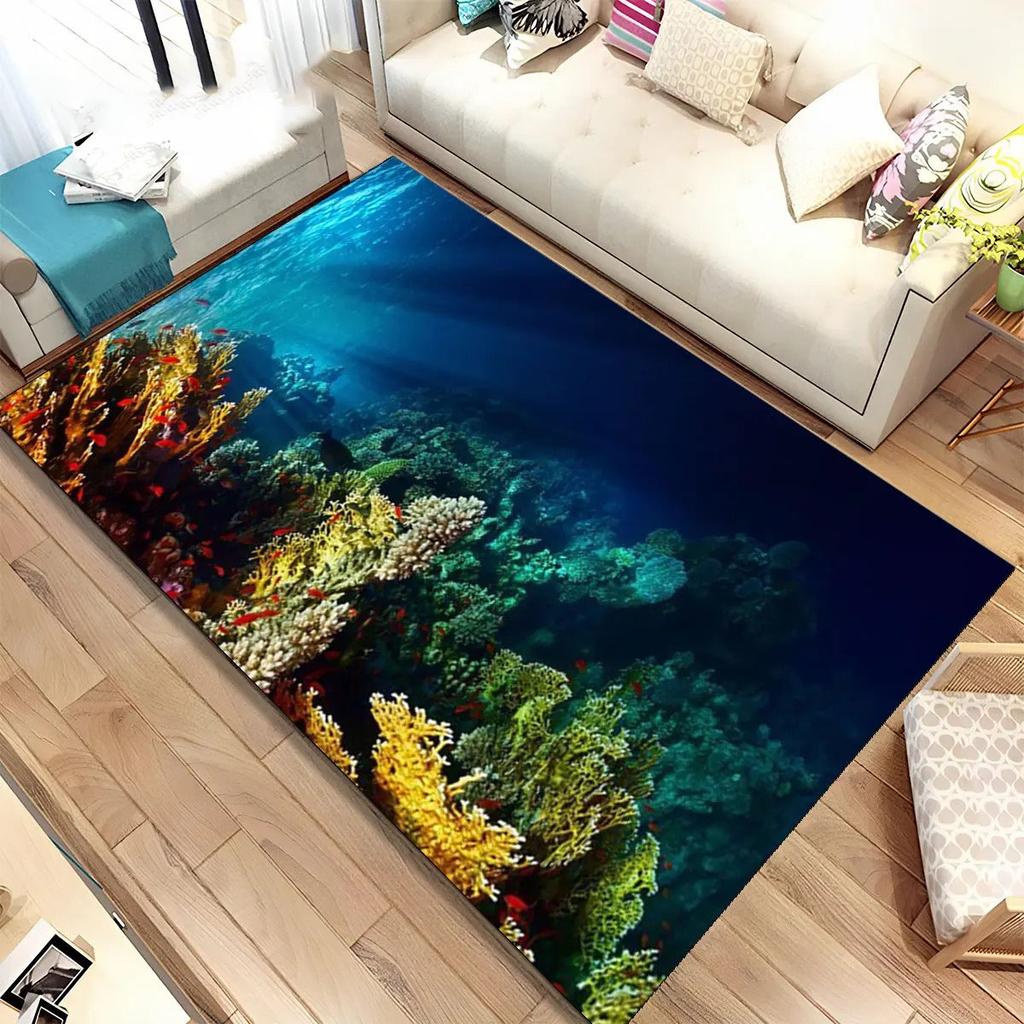 3D Meeresboden Unterwasserwelt Teppich Wohnzimmer Dekoration Schmutzabweisend Schlafzimmer Sofa Couchtisch Bereichsteppiche Waschbare Fußmatte