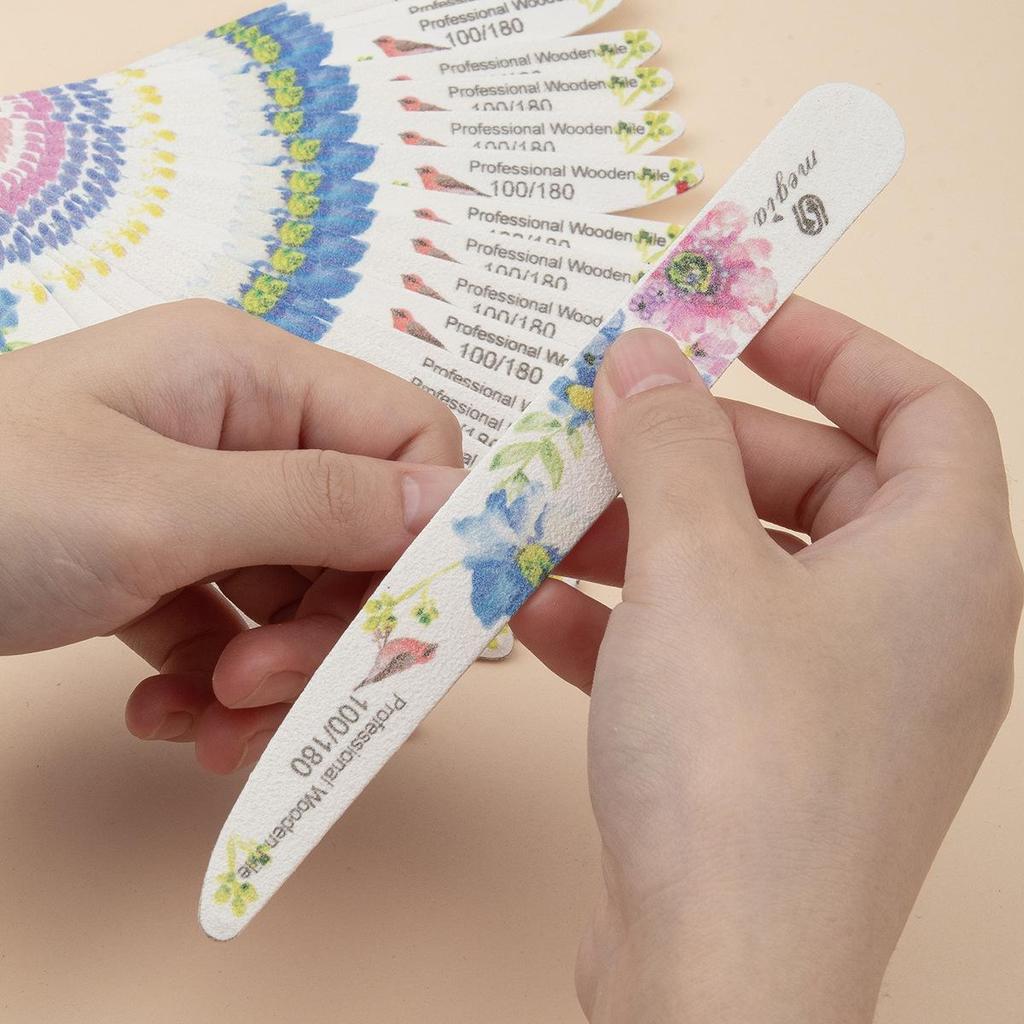 Knife-Shaped Wooden Nail File, 100/180 Double-Sided for Shaping & Buffing, Non-Shedding Grit