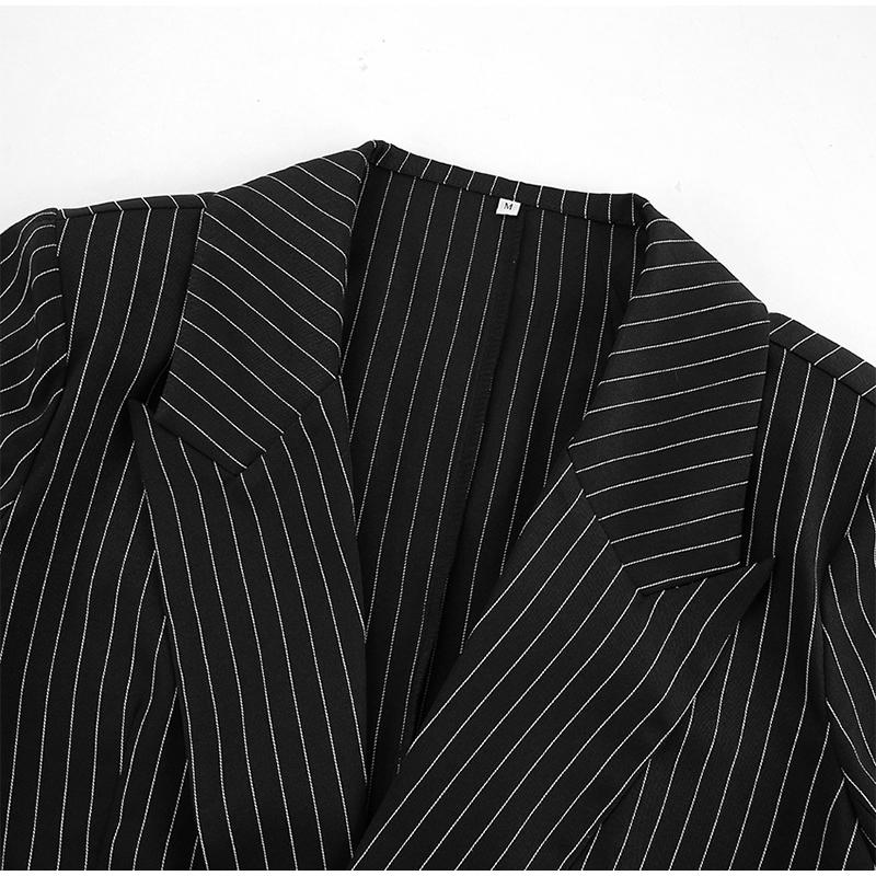 2025 New Spring Autumn Vintage Coats for Women Fashion French Style Long Sleeve Jackets Striped Turn-down Collar Commuter Outerwear