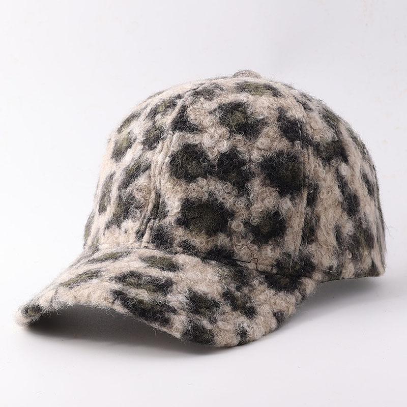 Autumn and Winter Hard Top Lamb Wool Warm Baseball Cap European and American Fashion Leopard Print Thickened Windproof Cap