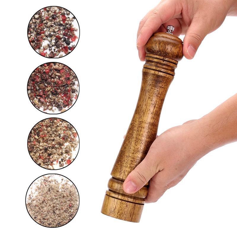 Wood Salt and Pepper Grinder Set, Pepper Mill, Salt Shakers w/Adjustable Ceramic Rotor- Refillable - Oak Wood