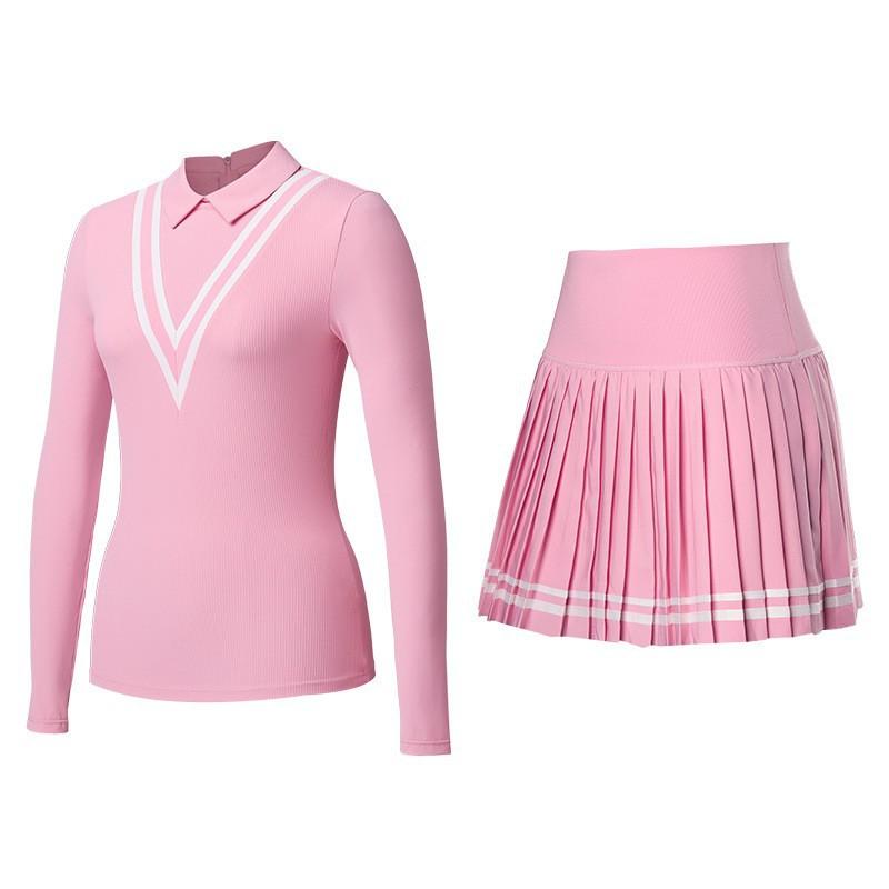 

Sports Suit Women s Tennis Autumn Winter Breathable Quick-drying Golf Yoga Short Skirt Lapel Long Sleeves Two-piece Set XXXL