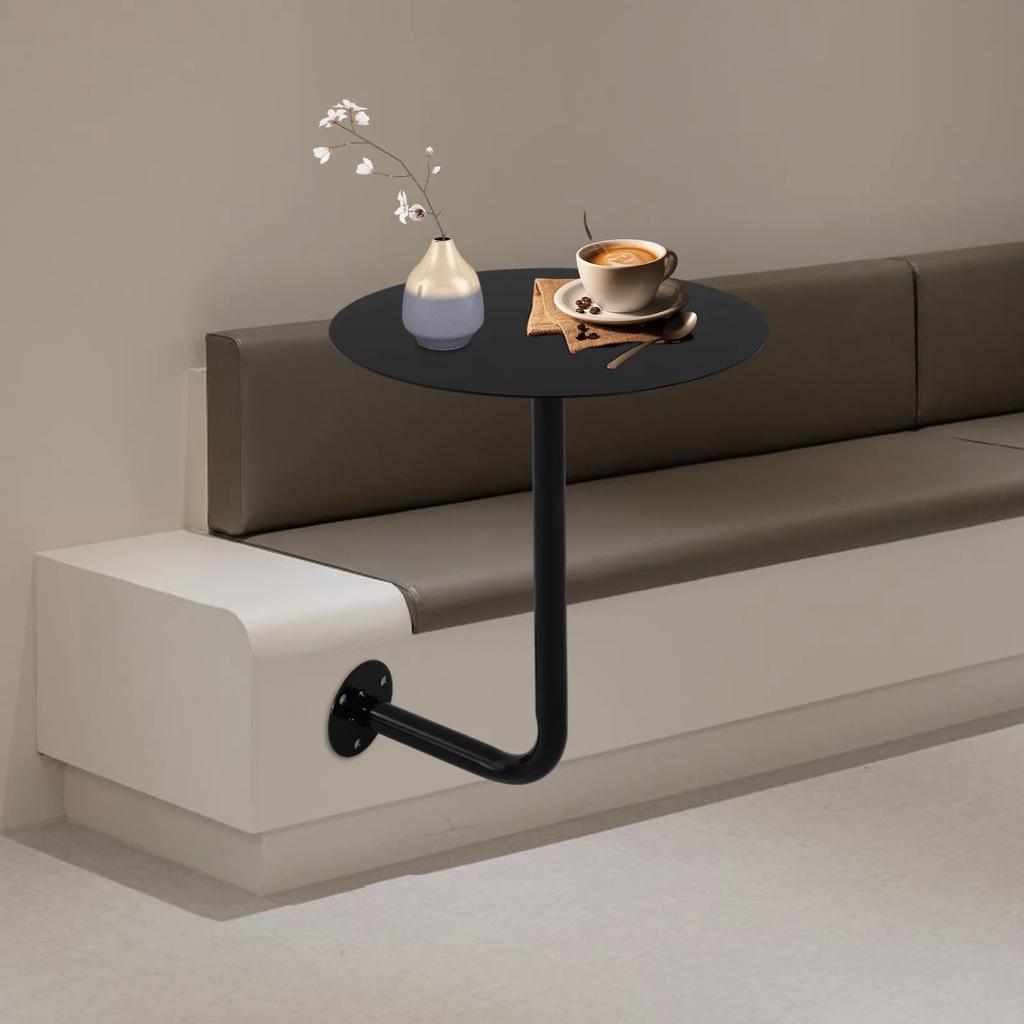 Mesa de Bistro para Cafetería Montada en la Pared, Tapa Redonda de Hierro Negro de 14" para Espacios Pequeños, Ahorra Espacio en el Suelo, Capacidad de Carga de 10 kg para Cafetería