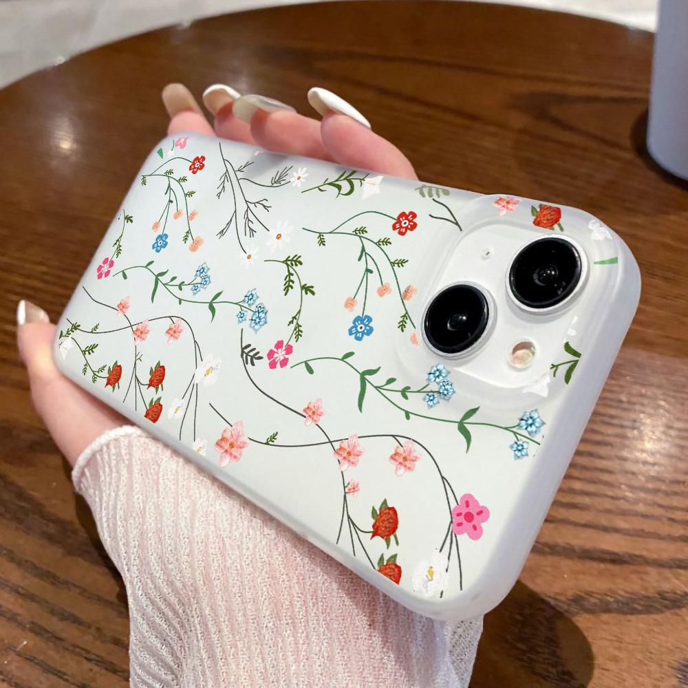 Mobilskal för iPhone 11 13 15 Pro Max 12 14 Pro Max Skal iPhone 16 15 Plus 13 Pro 12 Frostad Textur Målade Tecknade Blommor