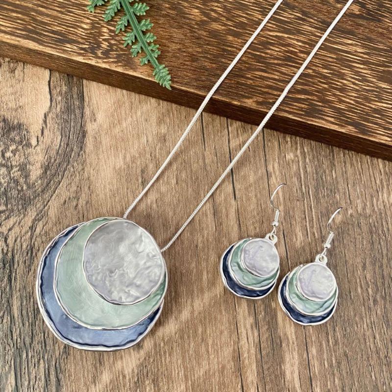 New Vintage Irregular Earring Necklace Circular Pendants Layered Aesthetic Decoration Choker Trend Elegant Jewelry Set for Women