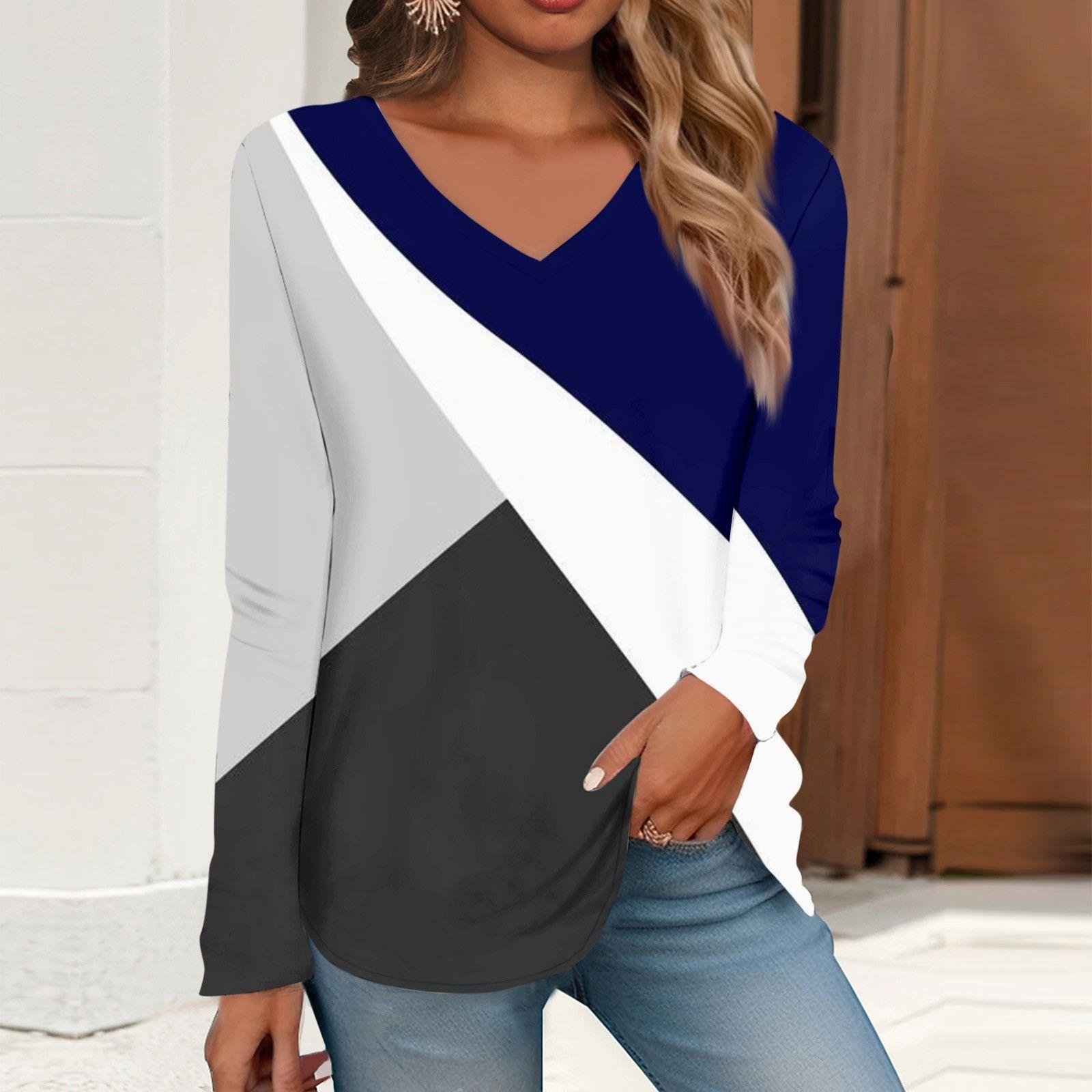 

V-образный вырез 3D принтованный топ модные повседневные ретро длинные рукава женские футболки 6XL