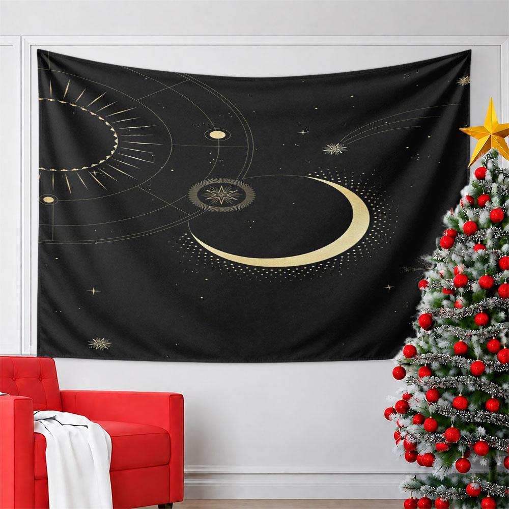 Celestial Moon and Starry Night Design Pattern Wall Hanging Tapestry Decorative Tapestry Home Decor for Bedroom and Living Room