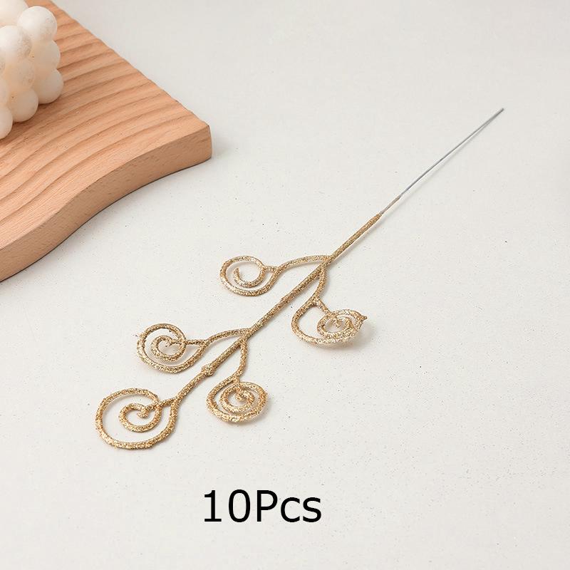 10 Stück/Set Lockiger Baum Pick Weihnachten Künstlicher Stiel Pick Hochzeit Spray Zweig Glitzer Baumdekoration Ornament Vasenfüller 5 Farben