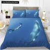 Whales King Queen Duvet Cover Ocean Animal Bedding Set Seaweed Starfish Marine Life Quilt Cover Blue Polyester Comforter Cover