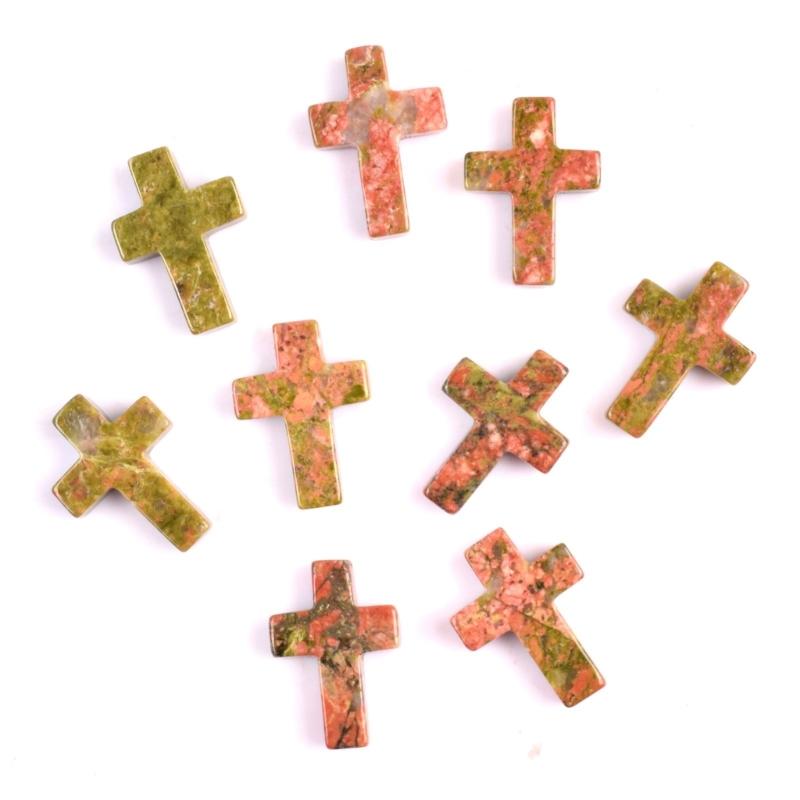 Pack of 19 Crystal Crosses Charm Holeless Design Natural Energy Enhancers for Meditations Home Office Desk Decors Craft