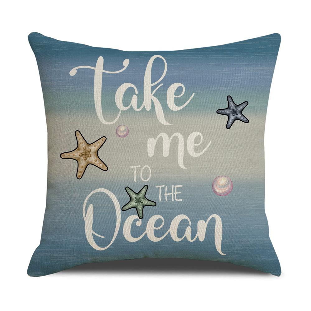 Summer Ocean Shell Starfish Pillow Case Line Print Home Sofa Pillow Case