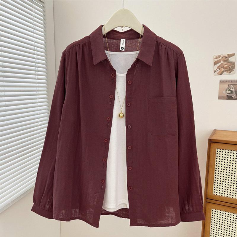 New spring and summer literary and artistic style double-layer cotton yarn cotton breathable shirt women's loose casual versatile long-sleeved shirt