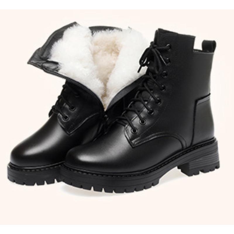 Thick Soled Boots Female Winter Large Size 43 Non-slip Women's Wool Snow Boots Genuine Leather Warm Women Ankle Boots
