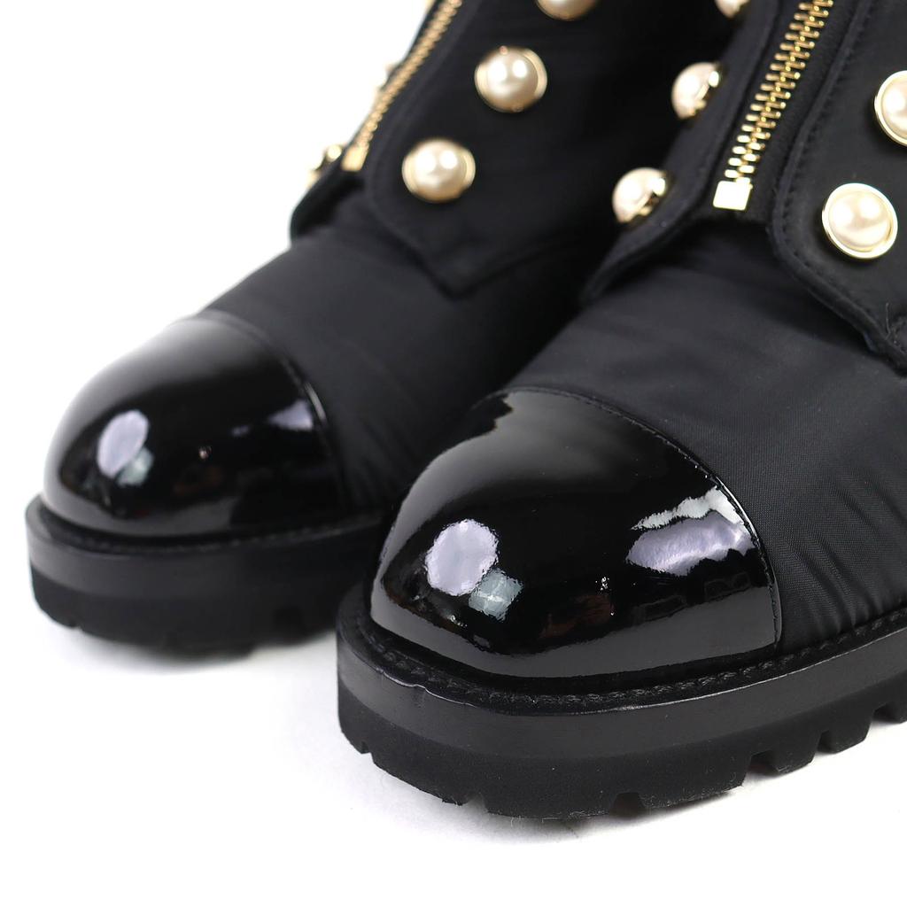 Excellent CHANEL short boots COCO Mark pearl front zip patent 38 G45183 23B Used