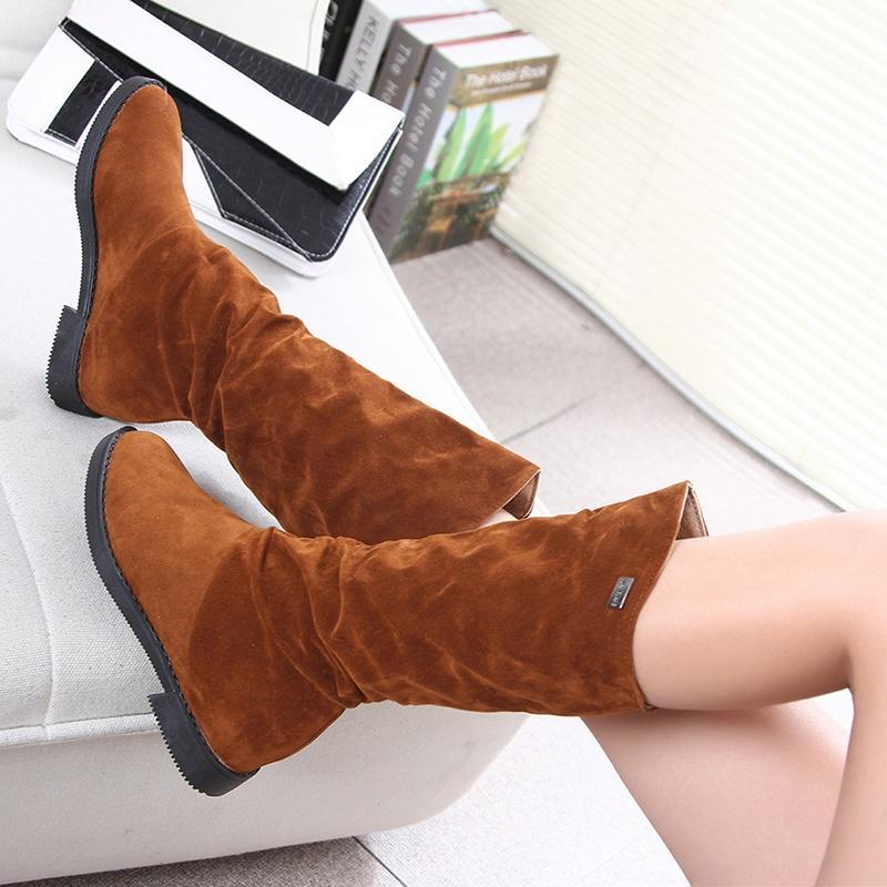 Botas altas de nobuck de mujer, con suela plana, en 3 colores comprar a  buen precio — entrega gratuita, reseñas reales con fotos — Joom