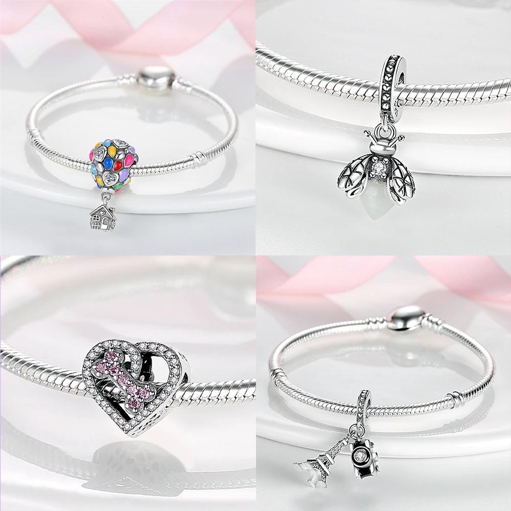 New Charms Bead Copper Pink Butterfly Luminous Firefly Dangle Fit Bangle Bracelet Necklace Diy Jewelry Women Gift