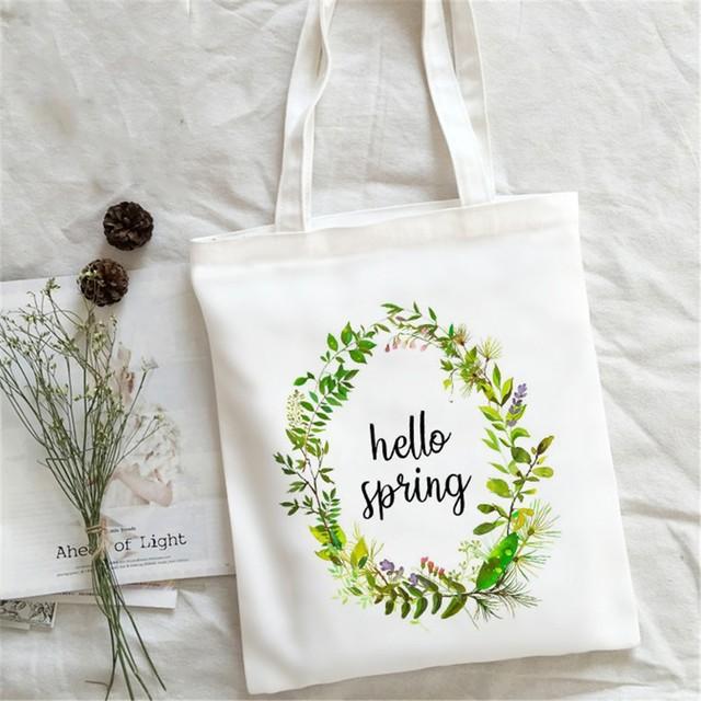 Dobrý den Jarní Květiny Potisk Nákupní Taška Ženy Plátěná Taška přes Rameno Ulzzang Eko Velkokapacitní Dámská Nákupní Taška Kabelka