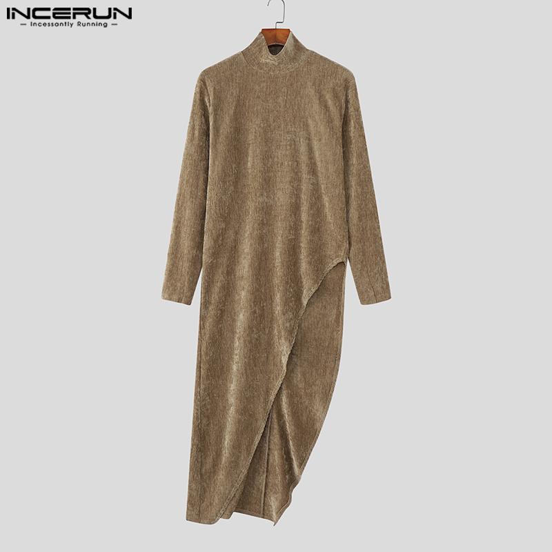 INCERUN Autunno Uomo Dolcevita Manica Lunga Spacchi Alti Tunica Top Pullover