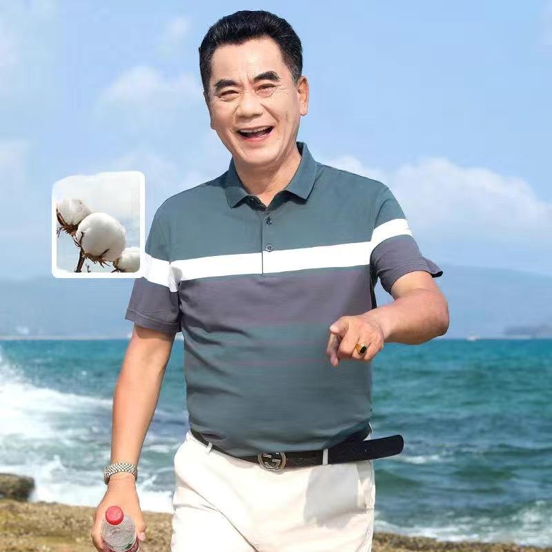 

Новая летняя одежда для папы, мужская хлопковая футболка с короткими рукавами для среднего и пожилого возраста, мужская рубашка поло с лацканами, хлопковая футболка, топ для дедушки XXXL