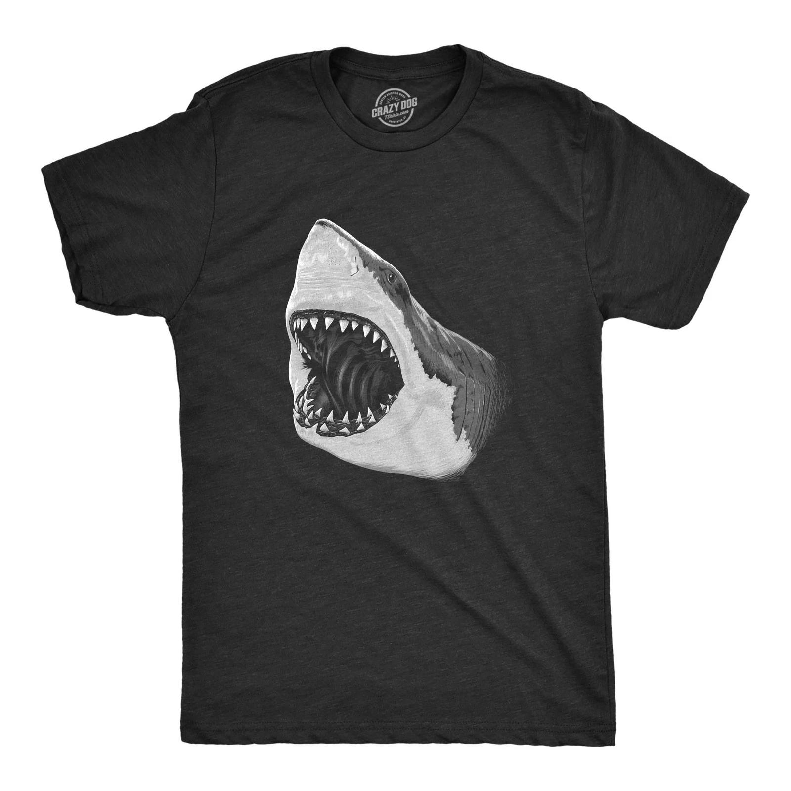 Mens Great White Shark T shirt Pearly Teeth Jaws Attacking Cool Graphic Tee XL