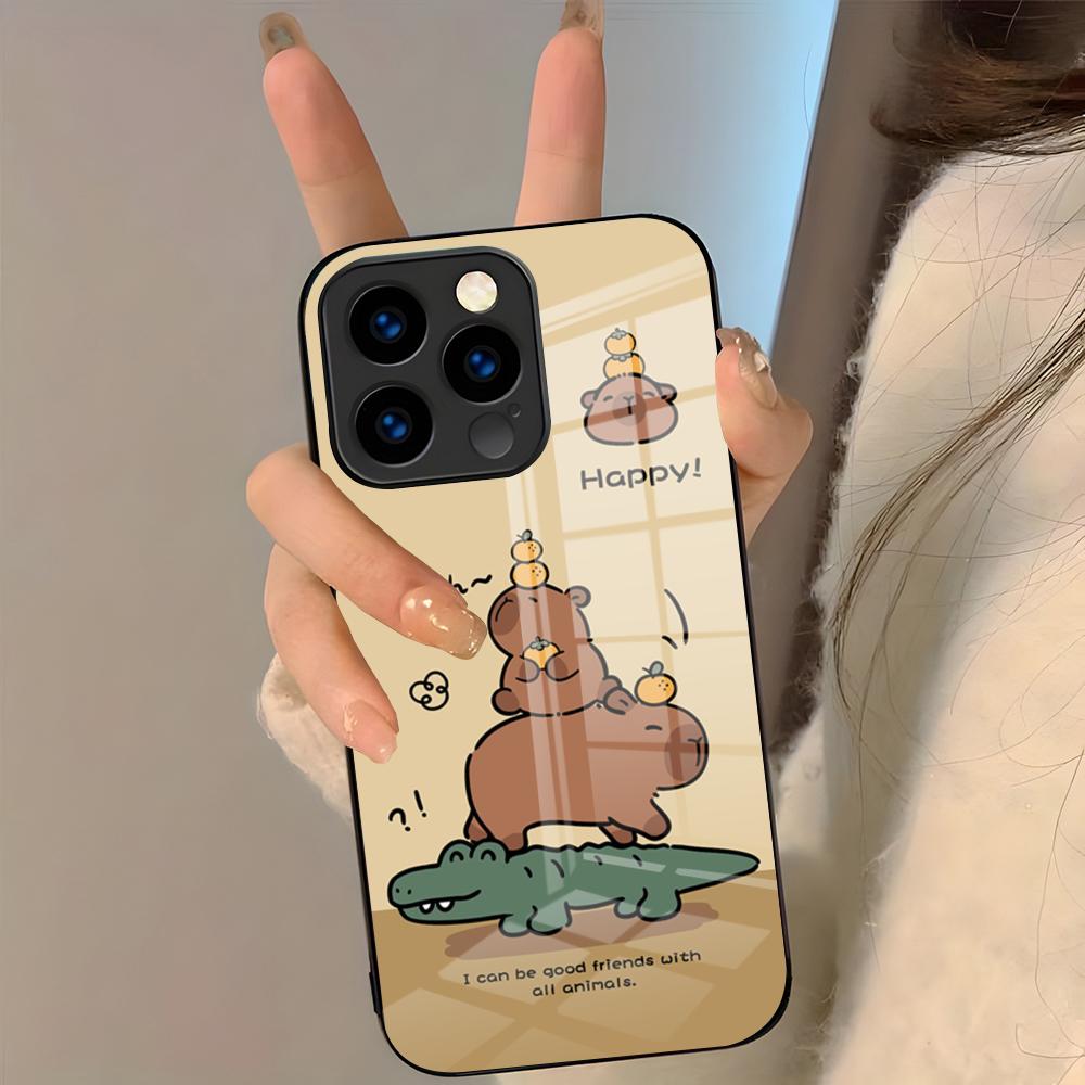 Cute Animal Capibara Phone Case For IPhone 17 Pro Max 16 15 14 Pro Max 13 11 Plus Glass Cover