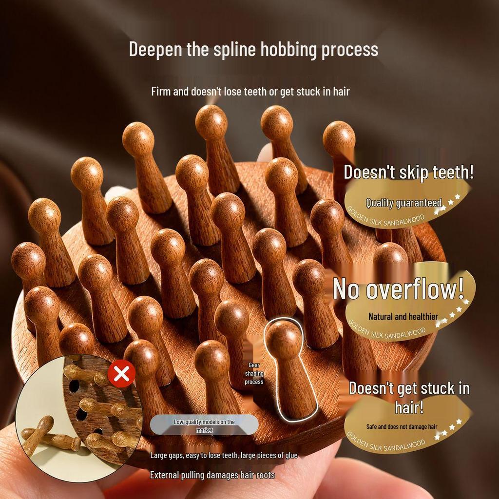 Sandalwood 28-Pin Round Disc Therapeutic Massage Comb for Scalp and Meridians