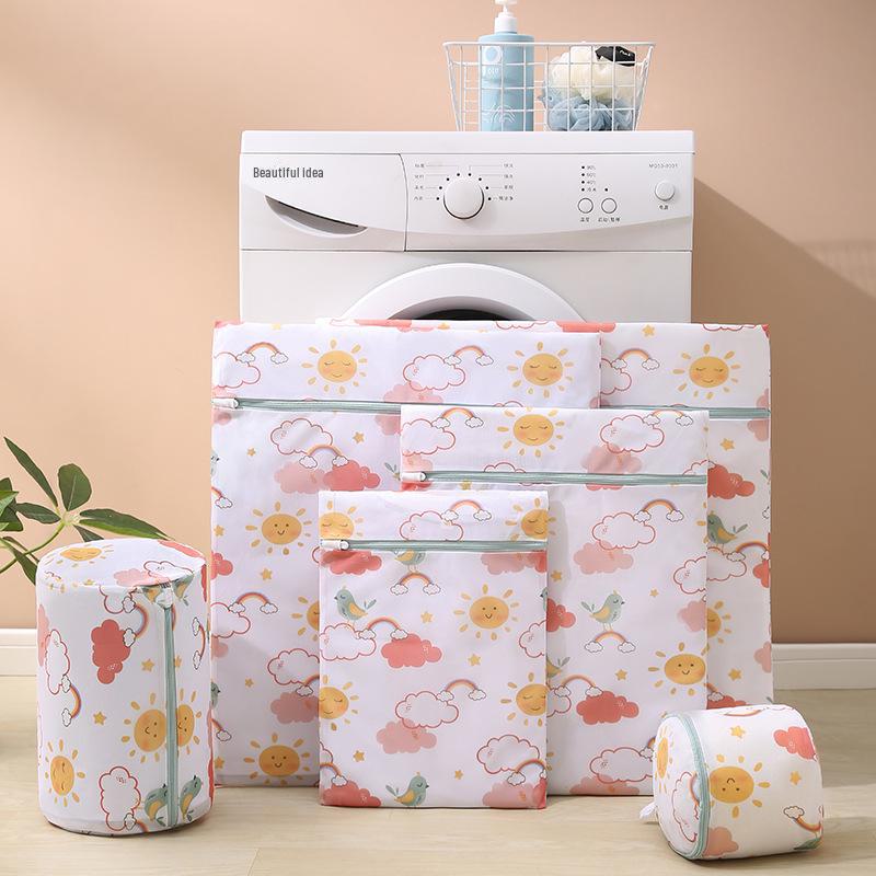 Sada sáčků na praní ze síťoviny s potiskem pro jemné prádlo – válcové sáčky na podprsenku a prádlo