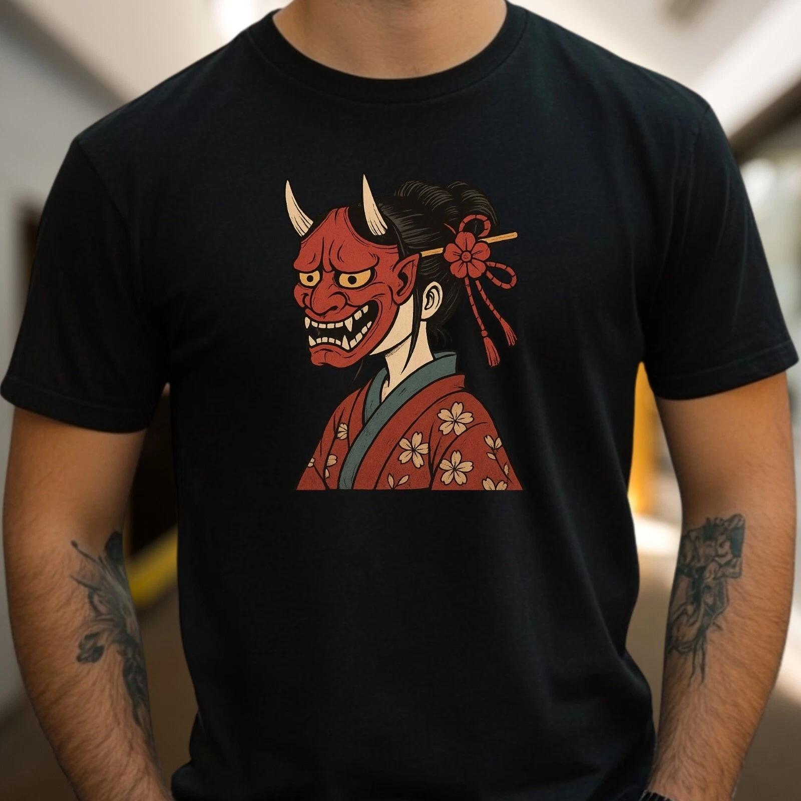 T-Shirt Herren Oni-Maske Mädchen Motiv Baumwolle Größe S bis 5XL XS