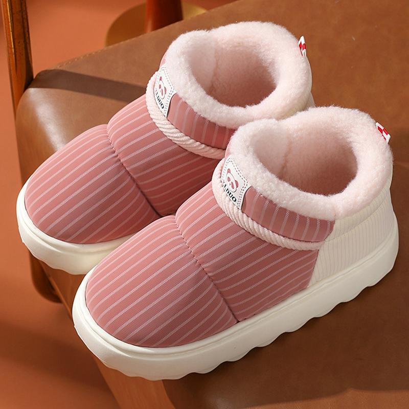 

Winter Keep Warm Snow Boots Women 2025 New Mix Color Thicked Plush Cotton Shoes Woman Fashion Striped Non-Slip Soft Ankle Boots 44-45