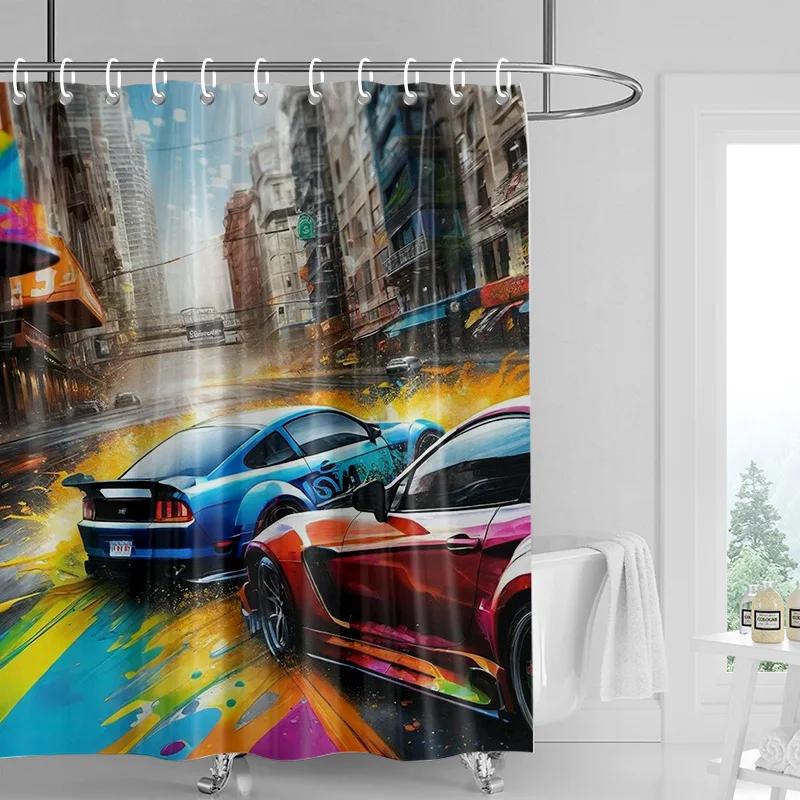 Boys Car Theme Shower Curtain Waterproof Fabric Bathroom Curtain Bathroom Partition Curtain Child Home Decorating