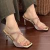 L244 high heels are not tired of feet, beautiful sandals 2025 spring senior feeling sexy pink thin heels square head high heels women