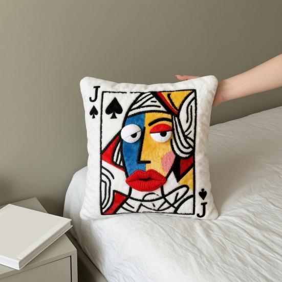 Poker Cards Throw Pillow, King Queen Jack of Spades Plush Pillow, Funny Decorative Cushion with 3D Embroidery for Sofa Couch Living Room Bedroom