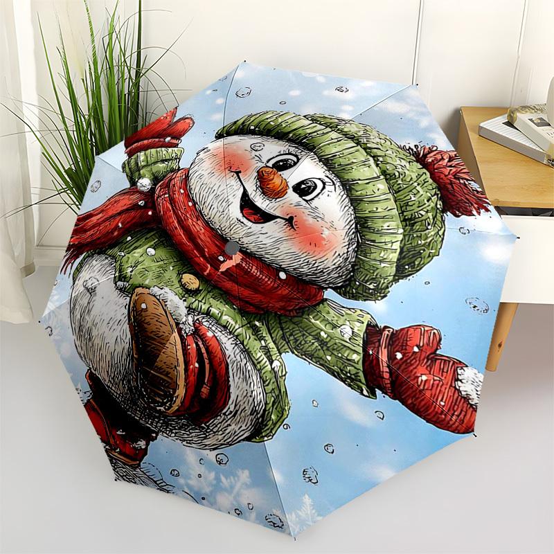 1pc Snowman Winter Wonderland Umbrella: Automatic Opening & Closing, Foldable Design, Outdoor, Festive Gift for Fans, Travelers, Daily Use.K001