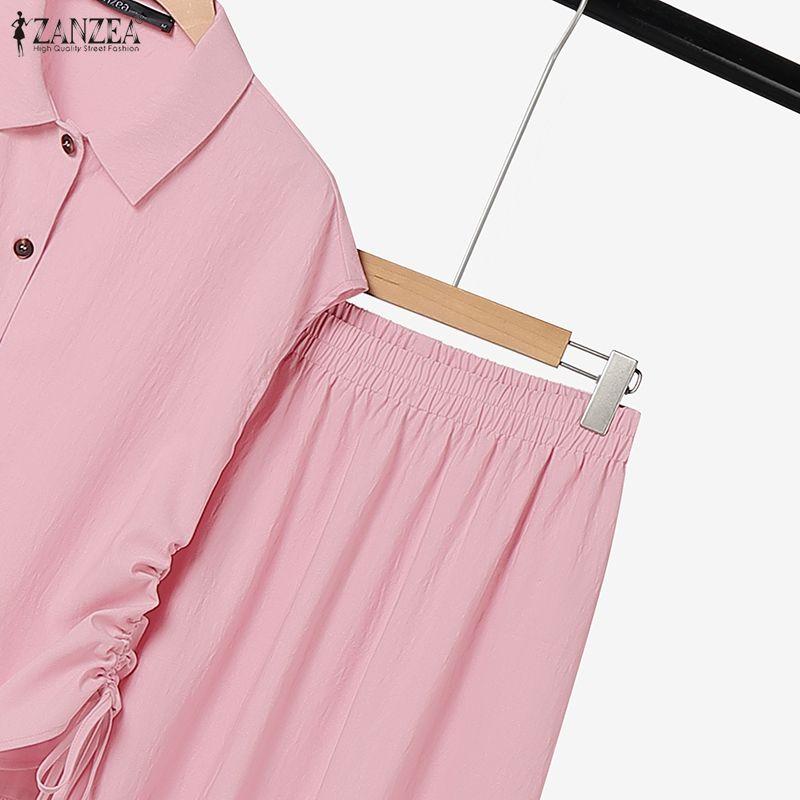 ZANZEA Women Summer Short Sleeve Blouse and Long Skirts Casual Two Piece Suit Sets