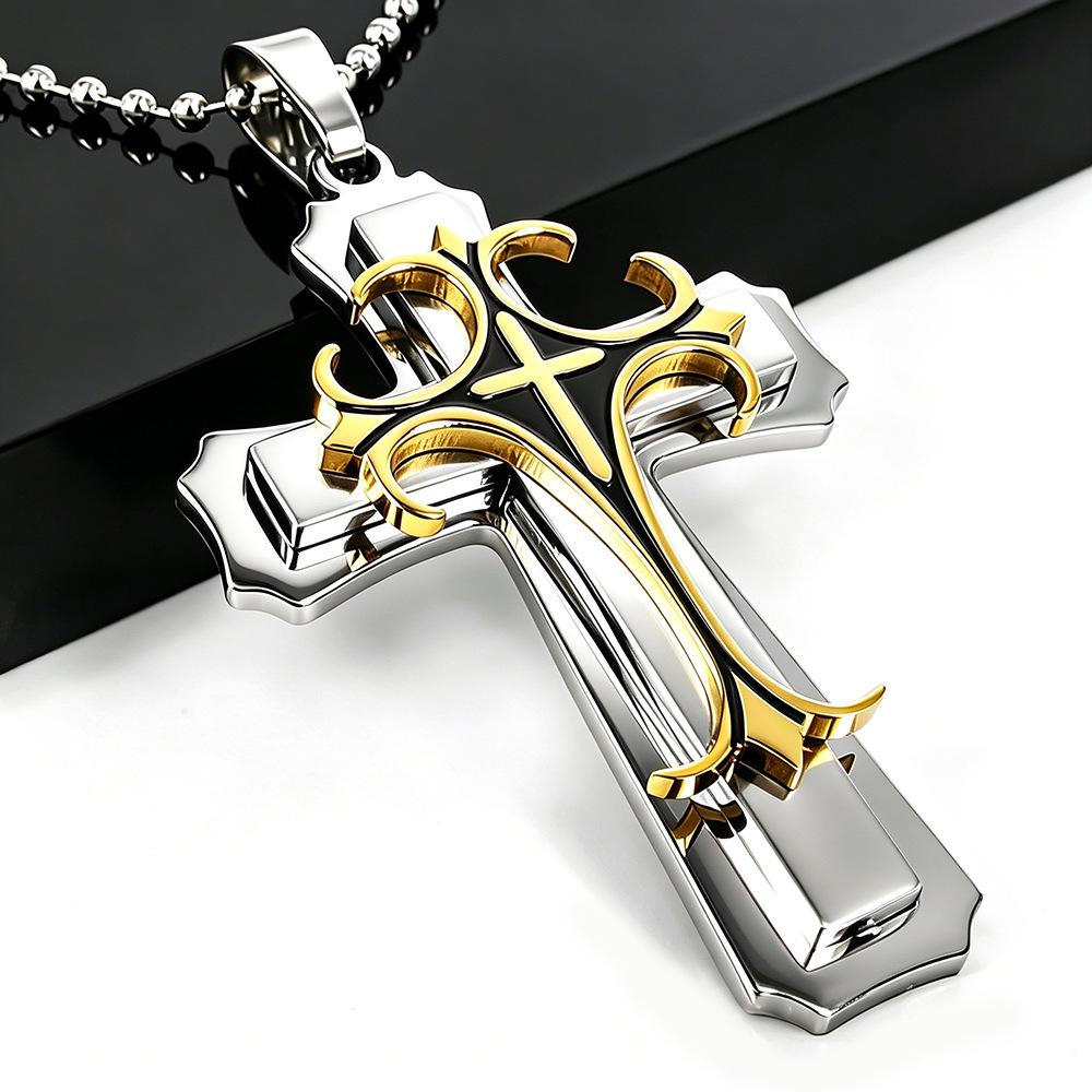 Elegant Multi-Layer Cross Pendant Necklace Jewelry
